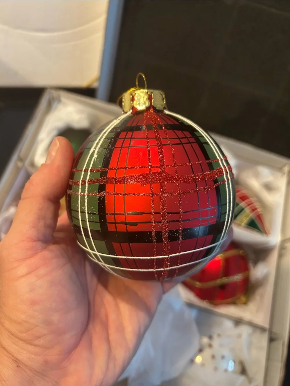 Festive Red & Green Glass Christmas Ornament Set